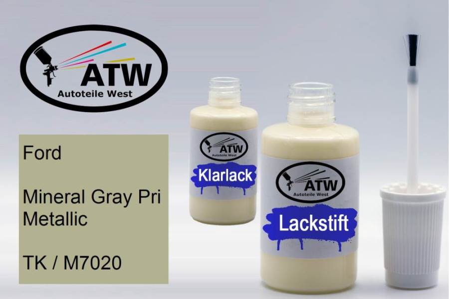 Ford, Mineral Gray Pri Metallic, TK / M7020: 20ml Lackstift + 20ml Klarlack - Set, von ATW Autoteile West.